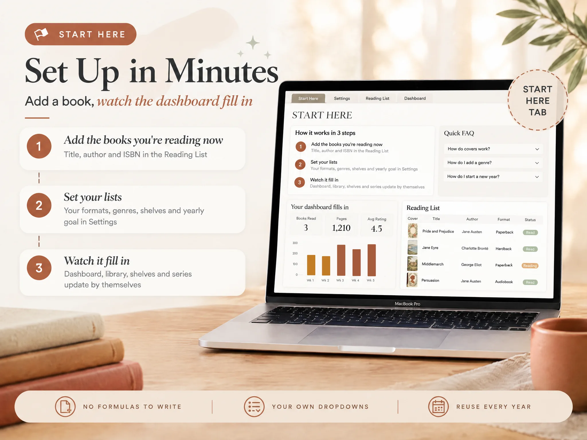 Product mockup of a setup tab that explains the steps before you enter books into the Reading List.